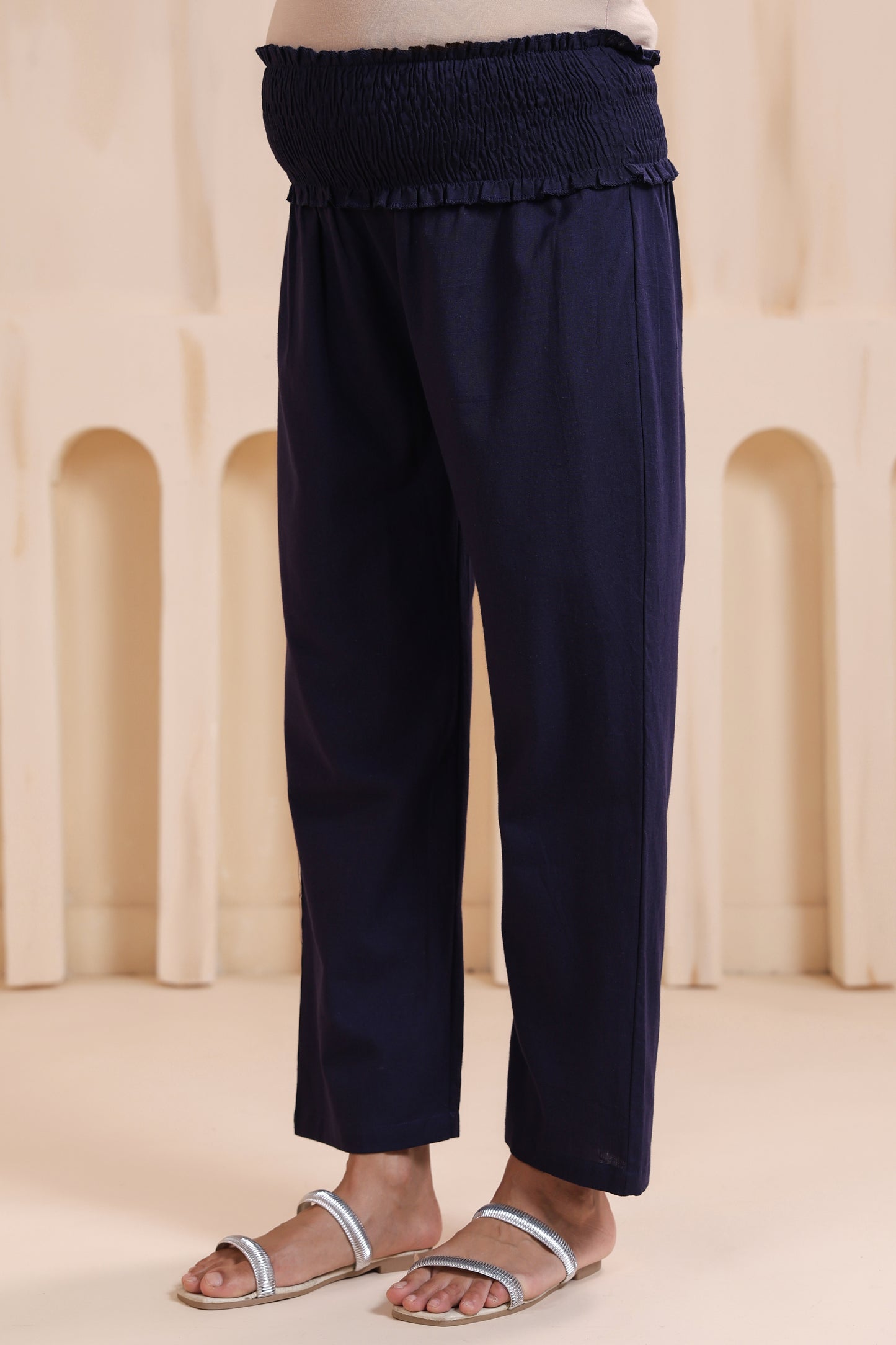 Sailing Blue Cotton High Rise Maternity Pant