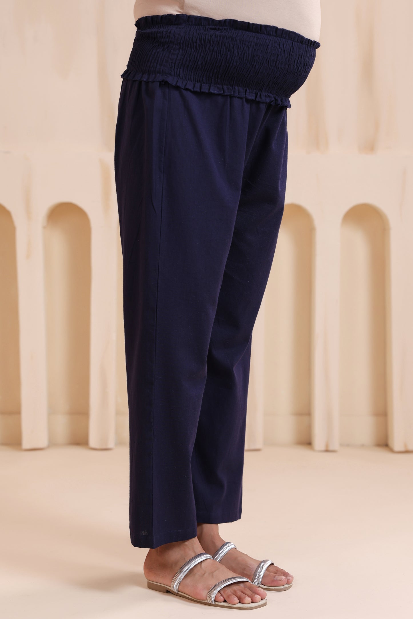 Sailing Blue Cotton High Rise Maternity Pant