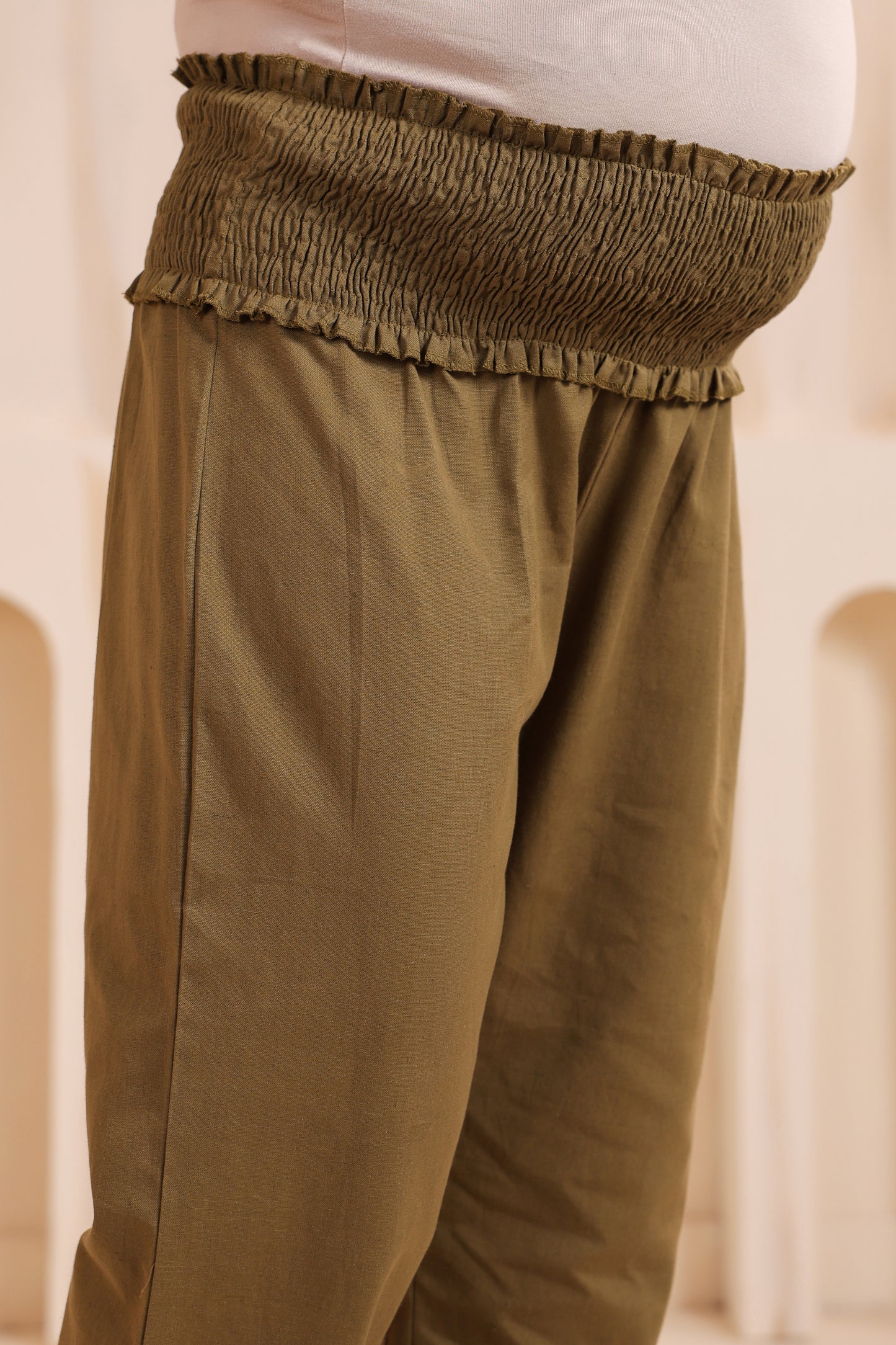 Moss Green Cotton High Rise Maternity Pant