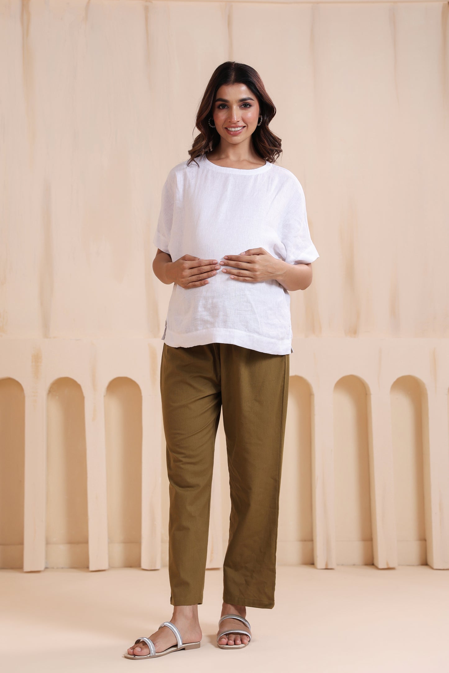 Moss Green Cotton High Rise Maternity Pant