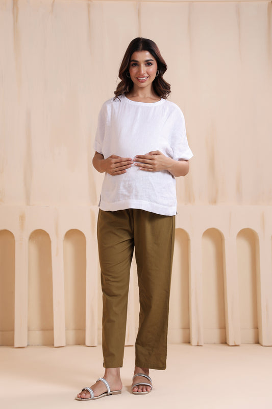 Moss Green Cotton High Rise Maternity Pant