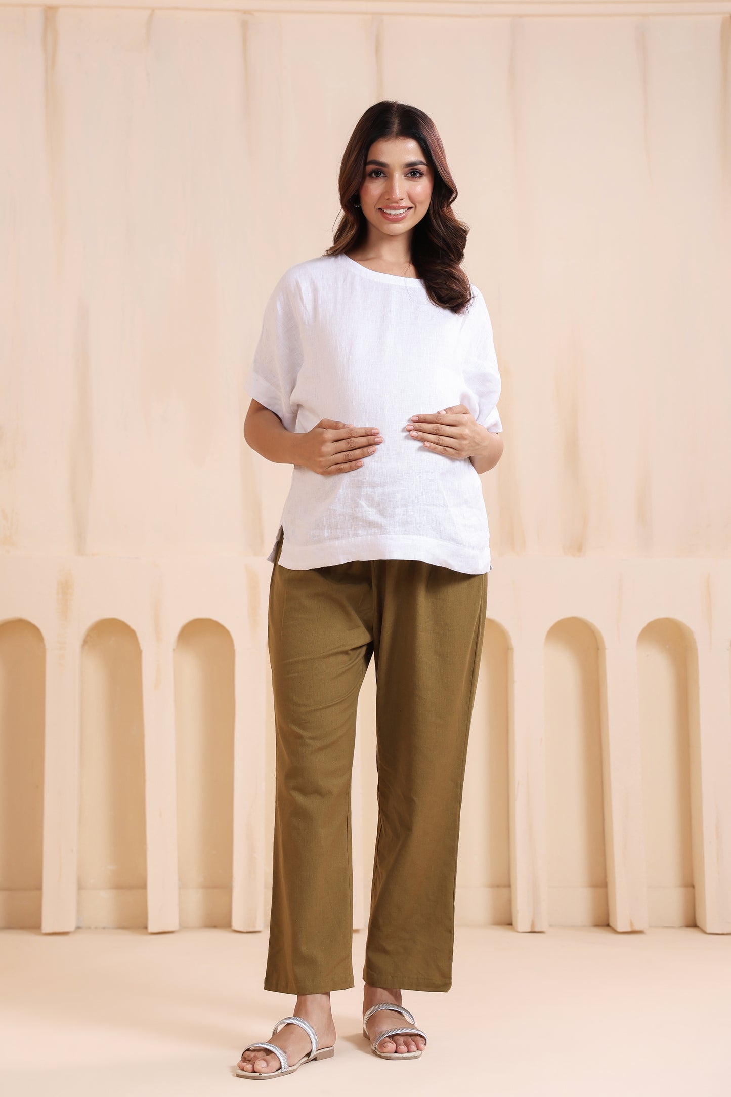 Moss Green Cotton High Rise Maternity Pant