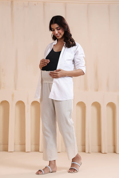 Calm Haven Off White Cotton High Rise Maternity Pant
