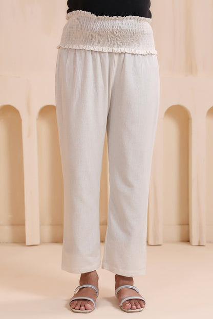 Calm Haven Off White Cotton High Rise Maternity Pant