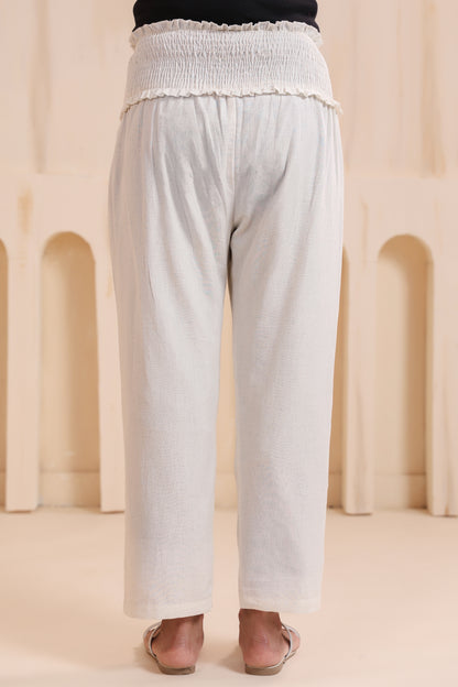 Calm Haven Off White Cotton High Rise Maternity Pant