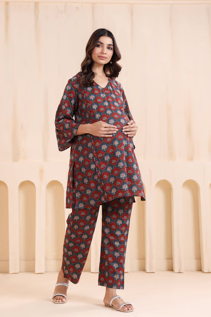 Crimson Breeze Maternity & Nursing Co-ord Set