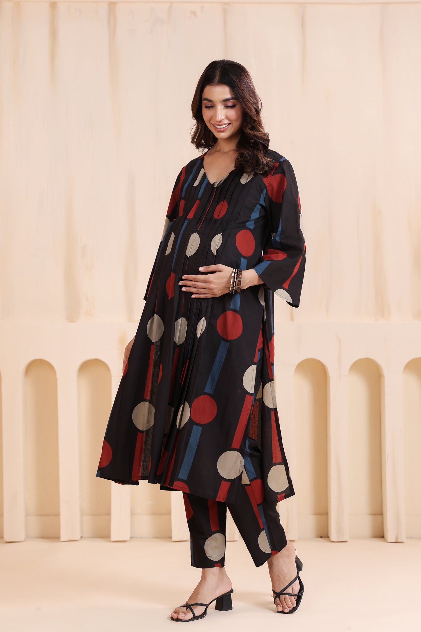 Tribal Echo Black Maternity & Nursing Kurta Set