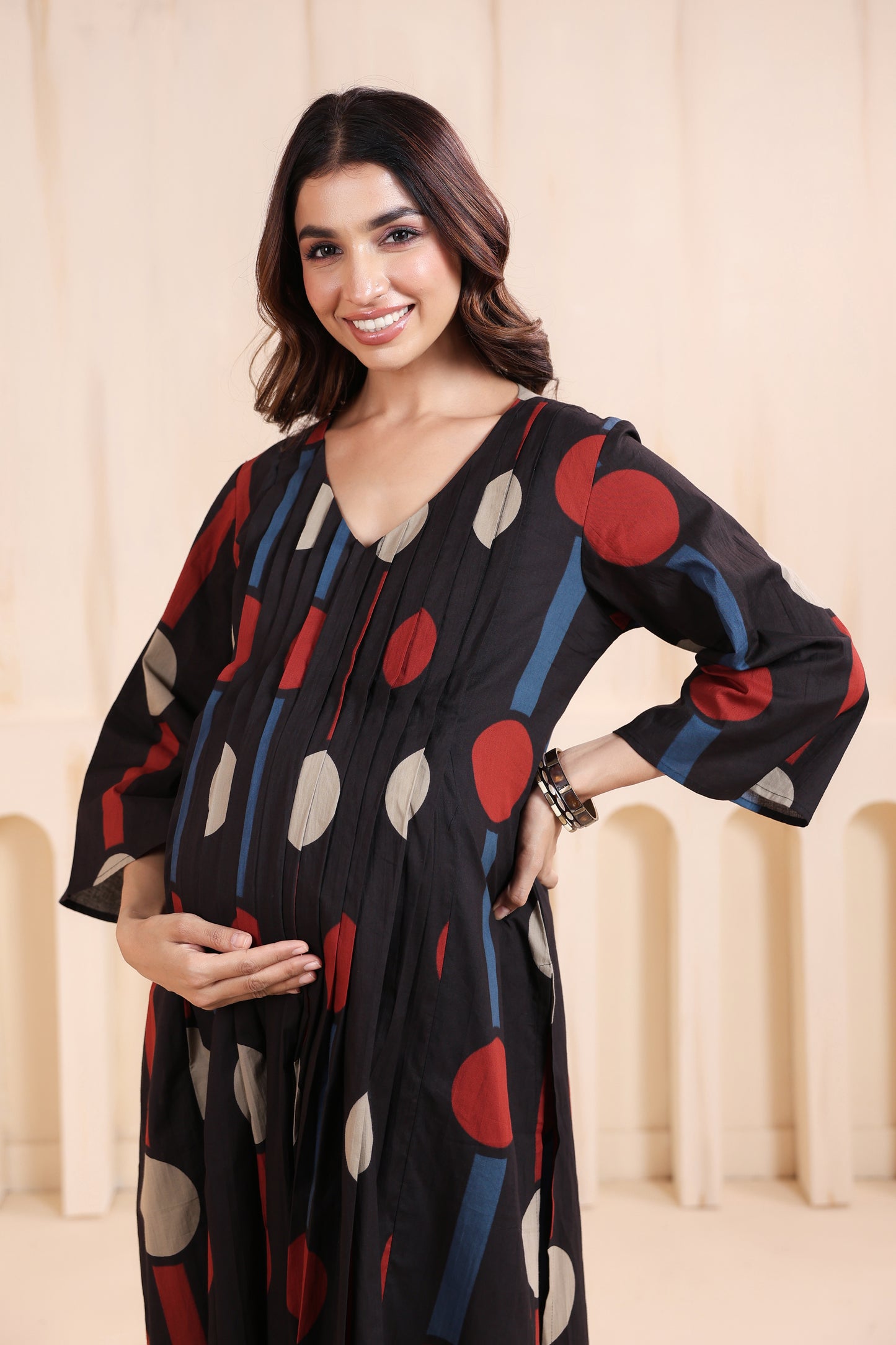 Tribal Echo Black Maternity & Nursing Kurta Set