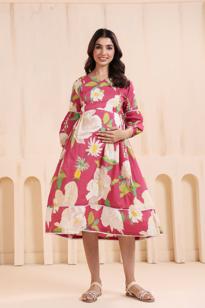 Desert Rose Pink Maternity & Nursing Dress