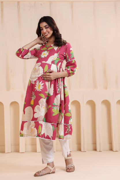 Desert Rose Pink Maternity & Nursing Kurta