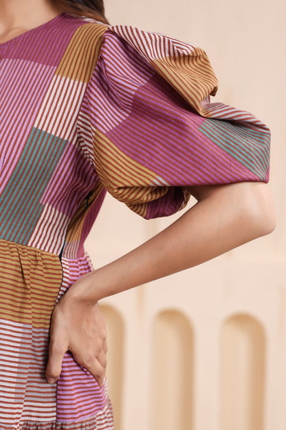 Geometric Grace Cotton Tier  Maternity & Nursing Dress